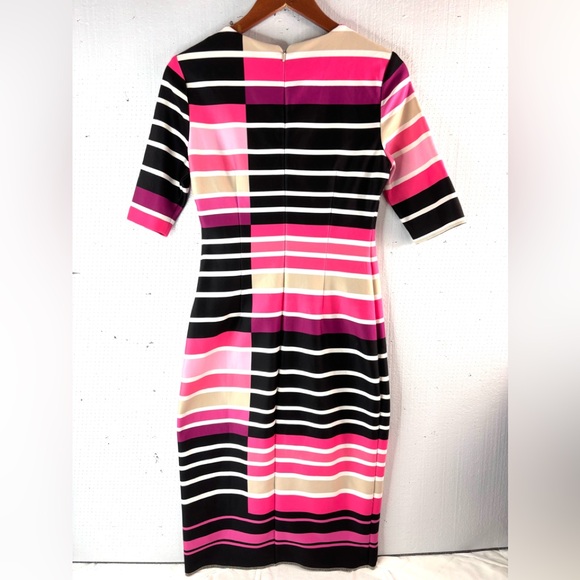 Eliza J 6 Contemporary Workwear Fitted Striped Knee Length Dress in Pink n Black - Picture 3 of 9